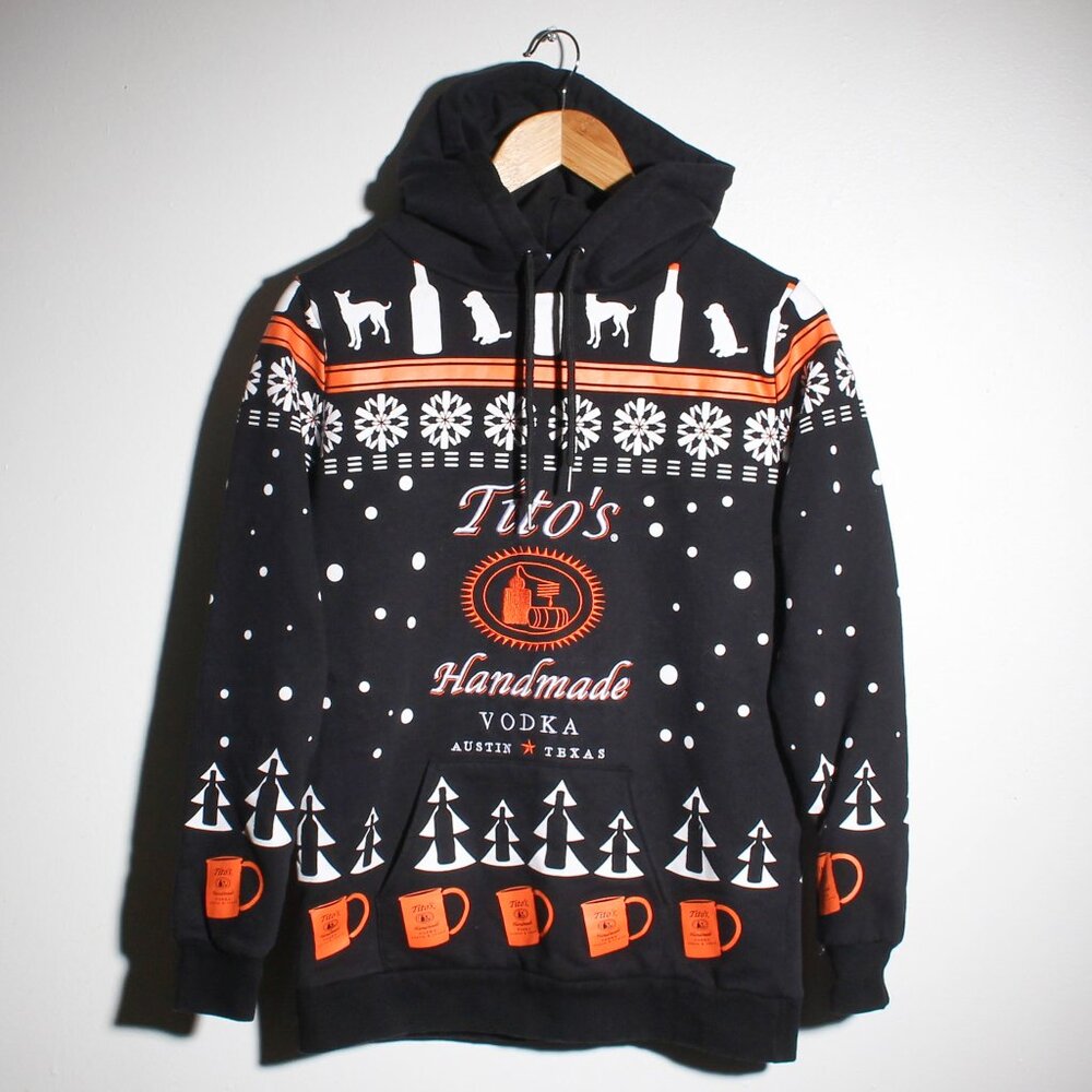 Titos Vodka Hoodie Mens Small Black Ugly Christmas Pullover